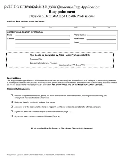 Minnesota Uniform Credentialing Application Template
