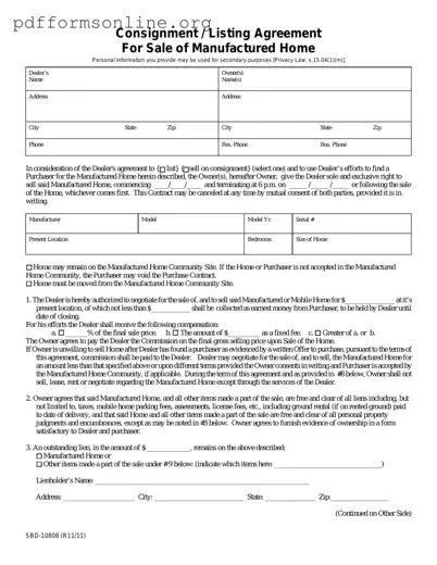 Mobile Home Listing Agreement Template