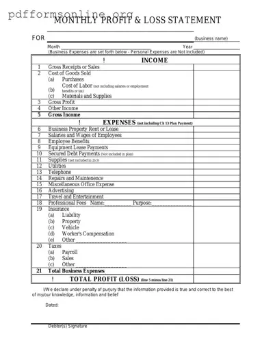 Profit And Loss Template