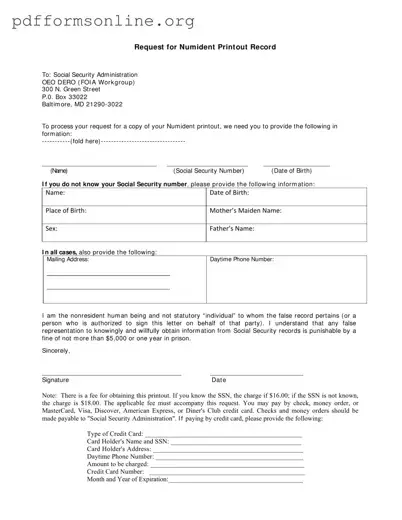 Numident Printout Template