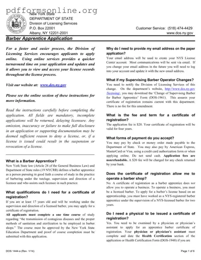 Nys Barber Apprentice Template