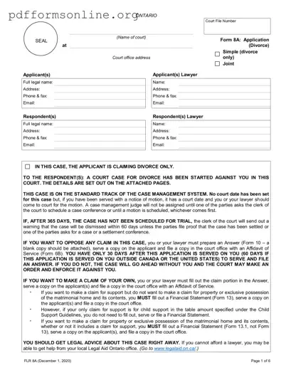 Ontario Divorce 8A Template