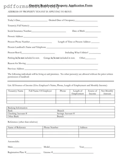 Ontario Residential Property Application Template
