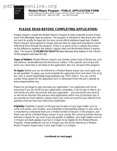 Oregon Modest Means Program Template