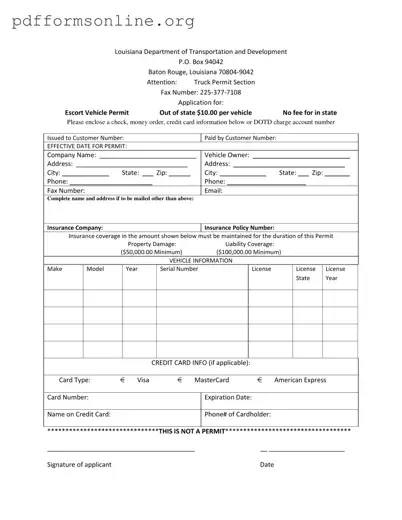 Permit Louisiana Pilot Car Template