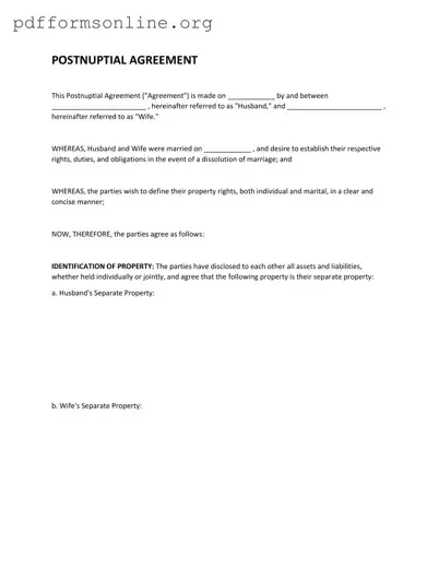 Postnuptial Agreement Template