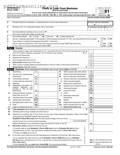 IRS Schedule C 1040 Template