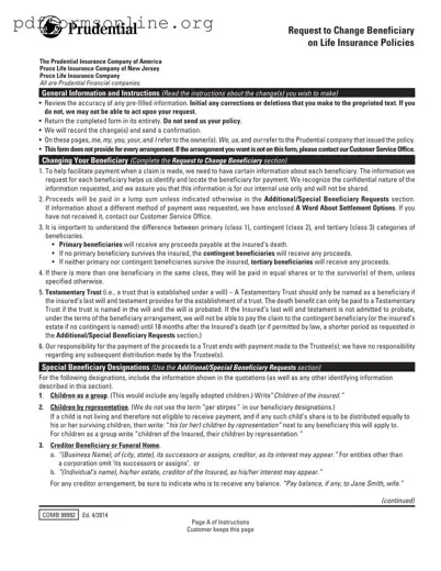 Prudential Change Beneficiary Template