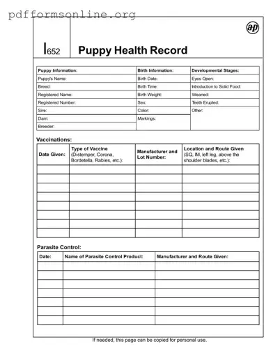 Puppy Health Record Template