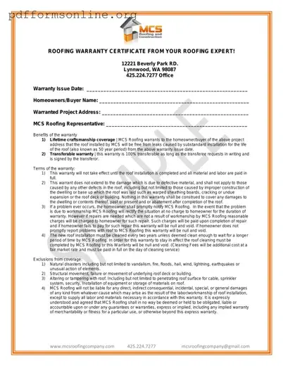 Roofing Warranty Certificate Template