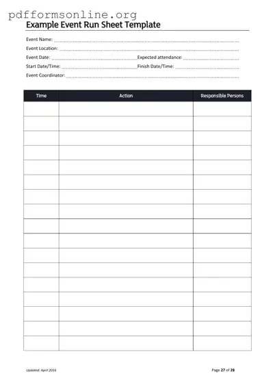 Running Sheet Template