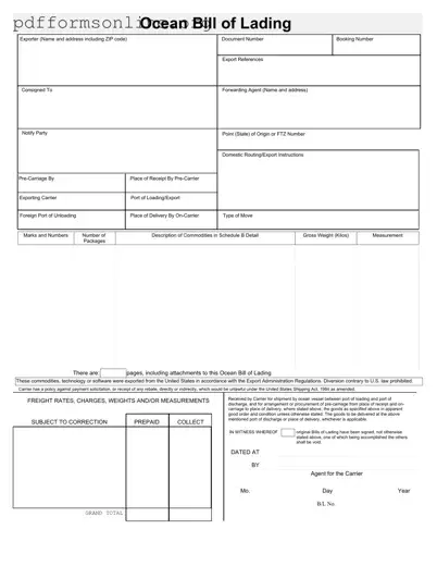Sample Ocean Bill Of Lading Template