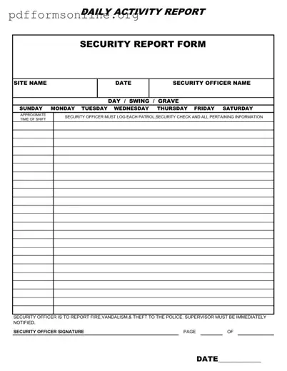 Security Guard Daily Report Sample Template