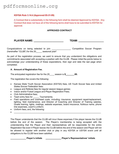 Soccer Player Contract Template