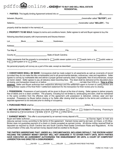 South Carolina Real Estate Contract 310 Template