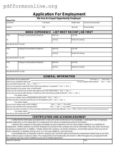 Spanish Application Employment Template