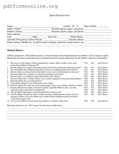 Sports Physical Template