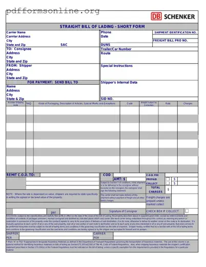 Straight Bill Of Lading Template