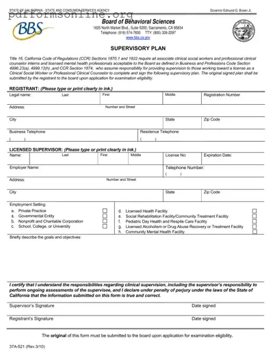 Supervisory Plan Template