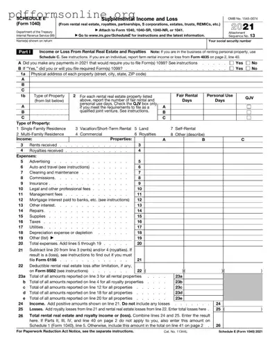 IRS Schedule E 1040 Template