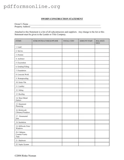 Sworn Construction Statement Template
