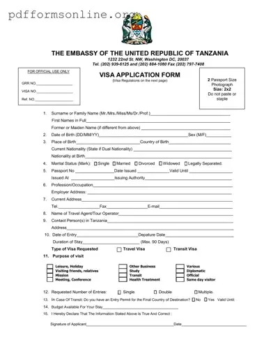 Tanzania Visa Applicaiton Template
