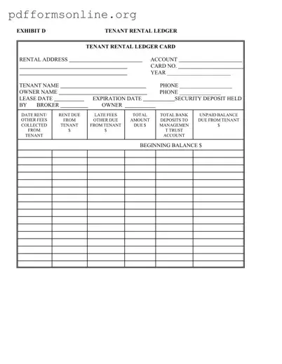 Tenant Ledger Card Template