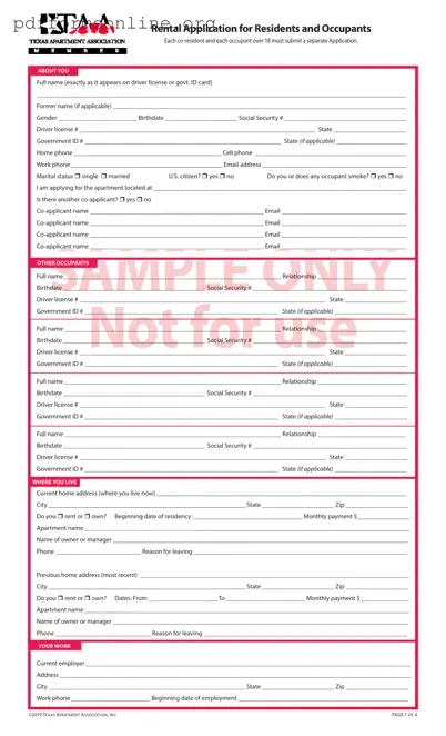 Taa Rental Application Template