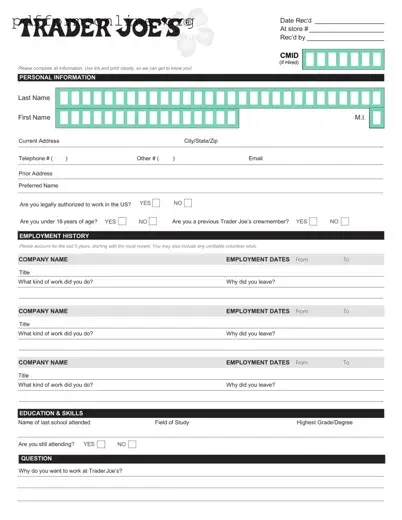 Trader Joe's application Template