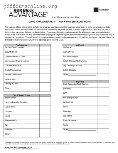 Truck Driver Expenses Worksheet Template