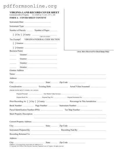 Va Land Record Cover Sheet Template