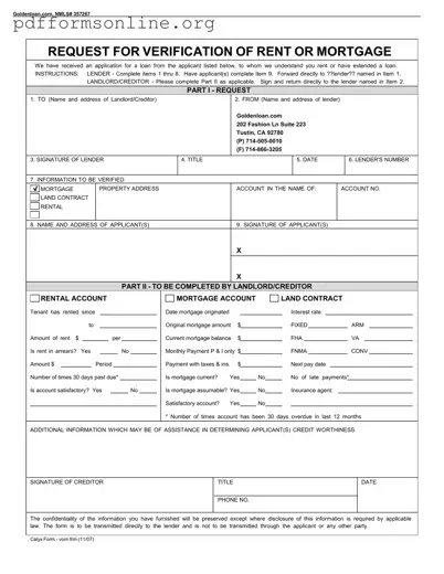 Verification Rent Mortgage Template