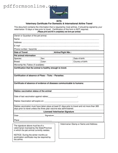 Veterinary Certificate Travel Template