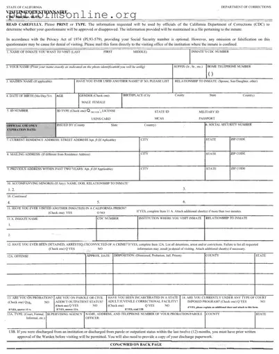 Visiting Questionnaire Template
