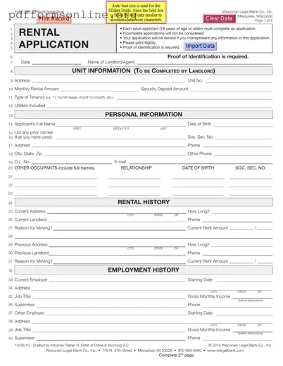 Wisconsin Rental Application Template