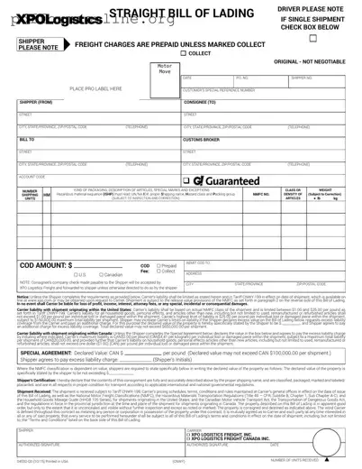 Xpo Logistics Bill Of Lading Template