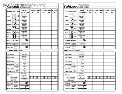 Yahtzee Score Card Template
