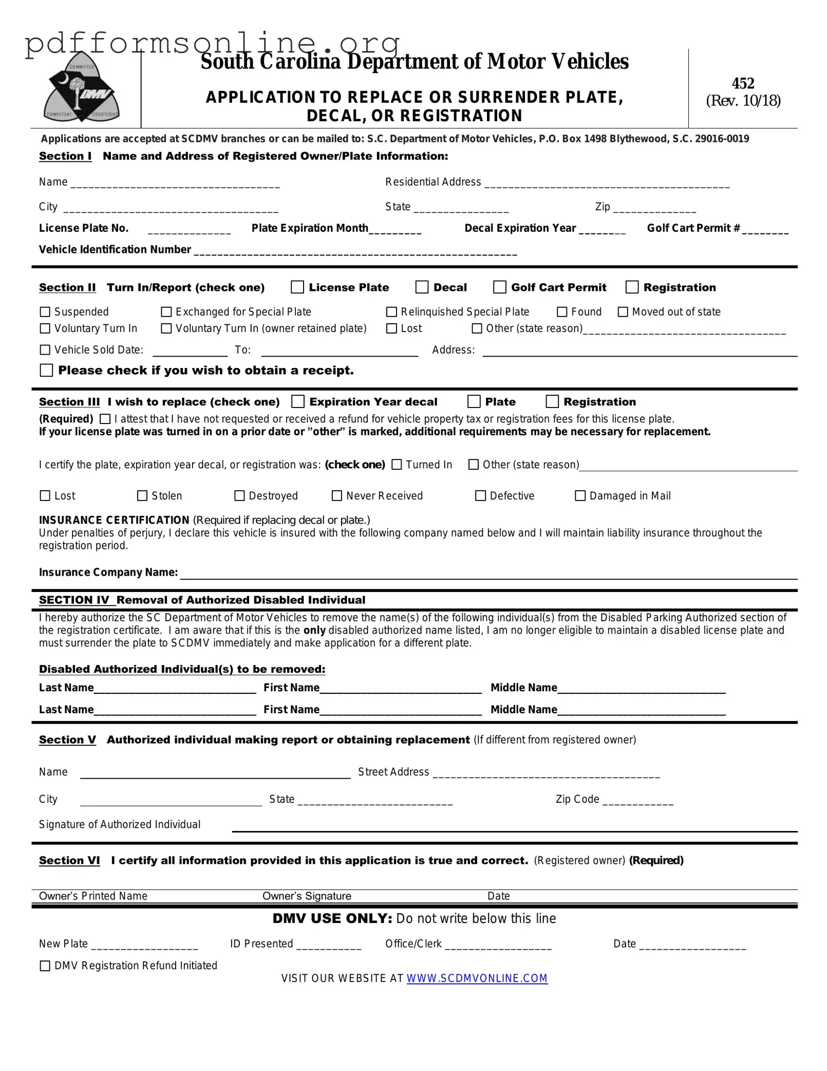 Sc 452 Dmv Template