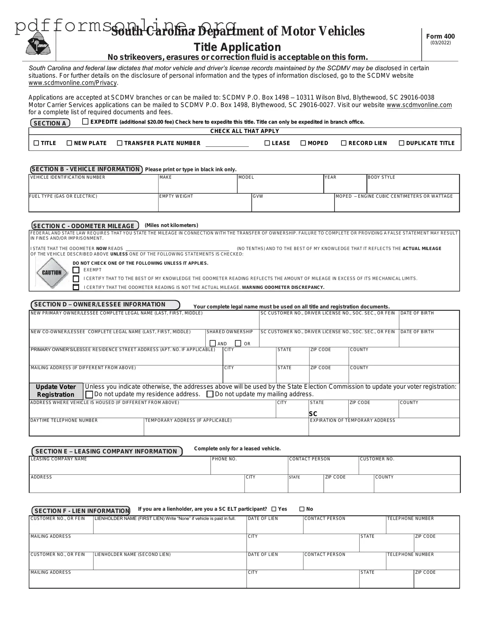 Sc Dmv 400 Template