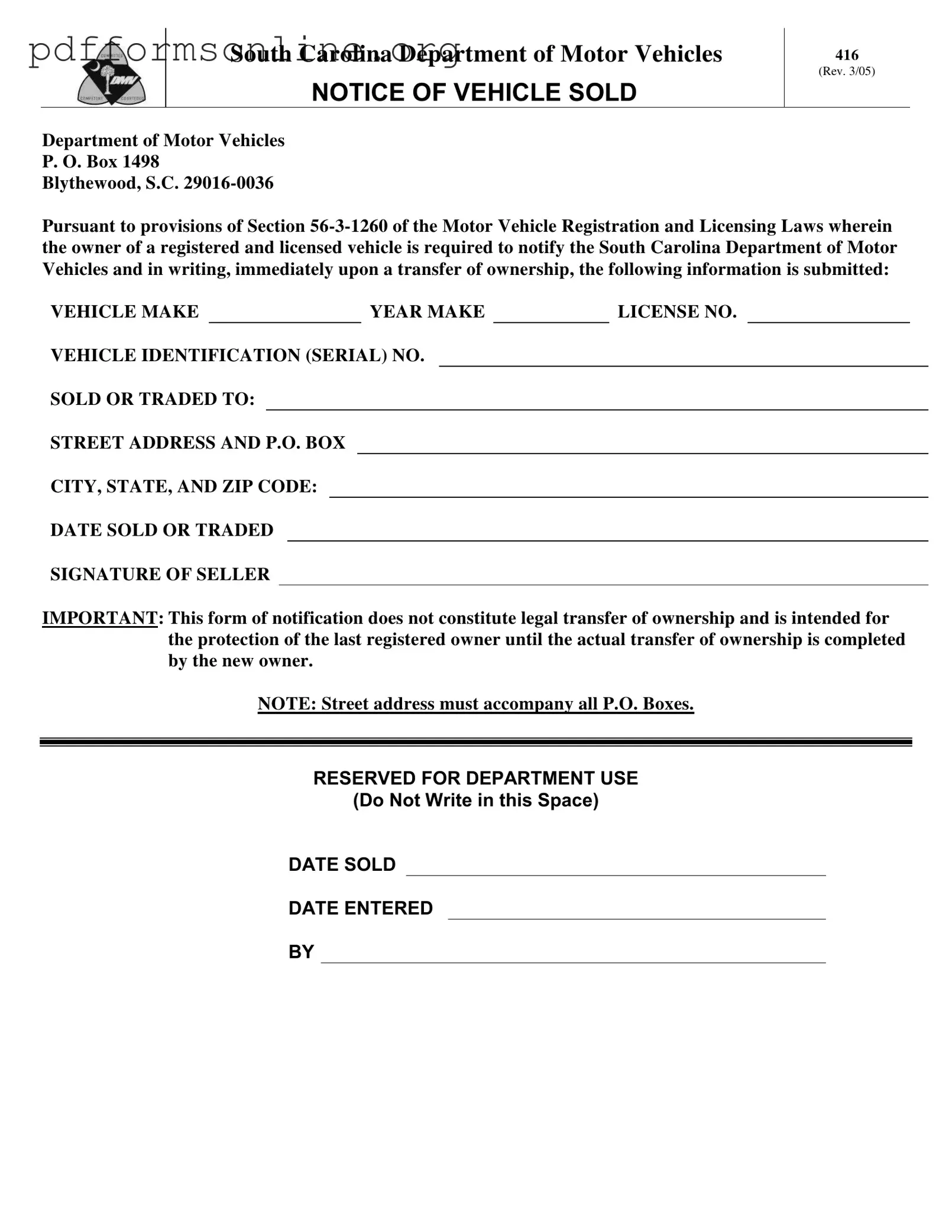 Sc Dmv 416 Template