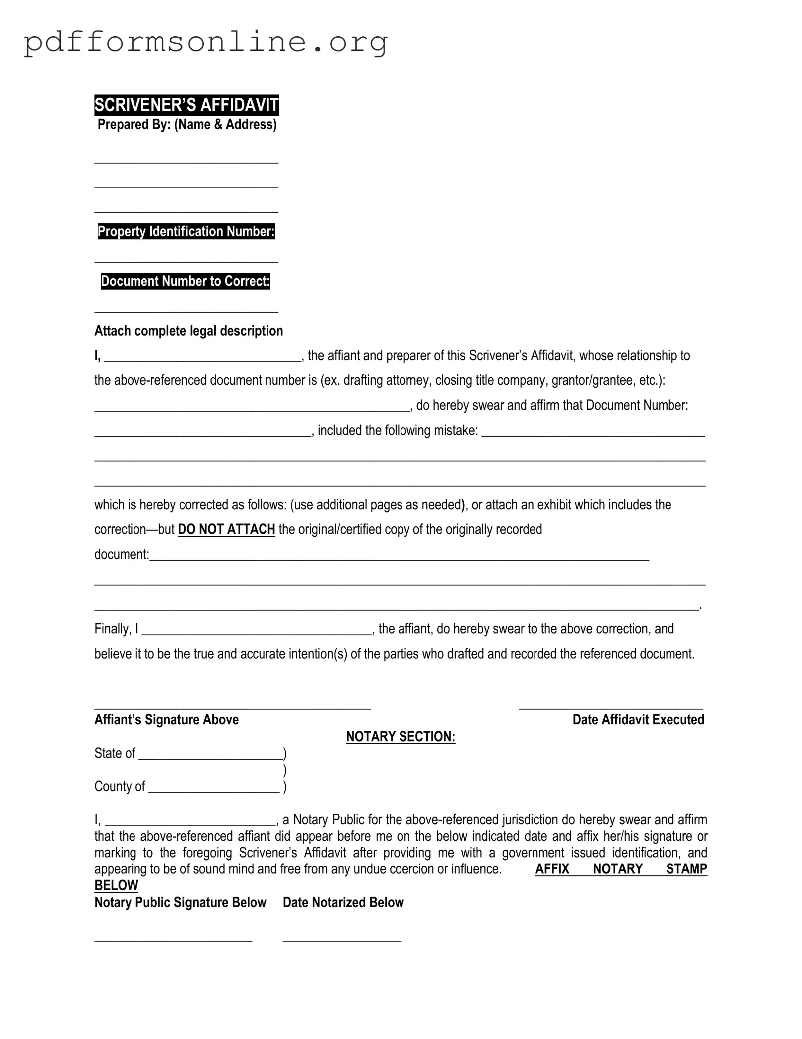 Scrivener's Affidavit Template