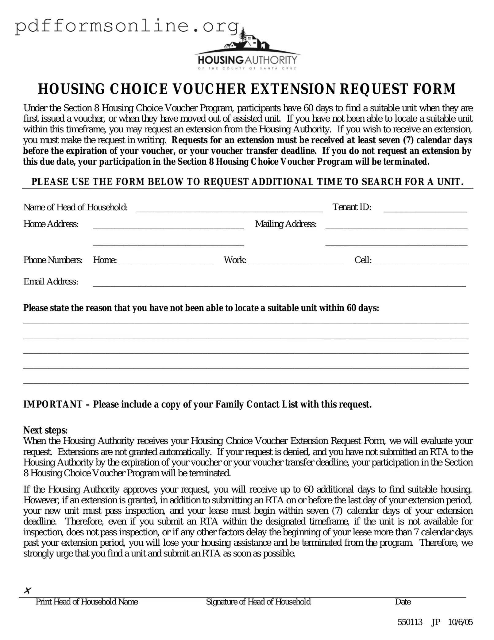 Section 8 Voucher Extension Template