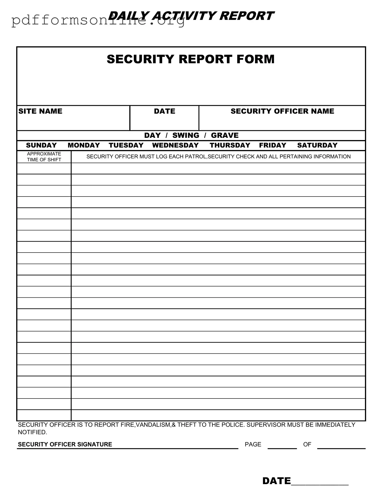 Security Guard Daily Report Sample Template