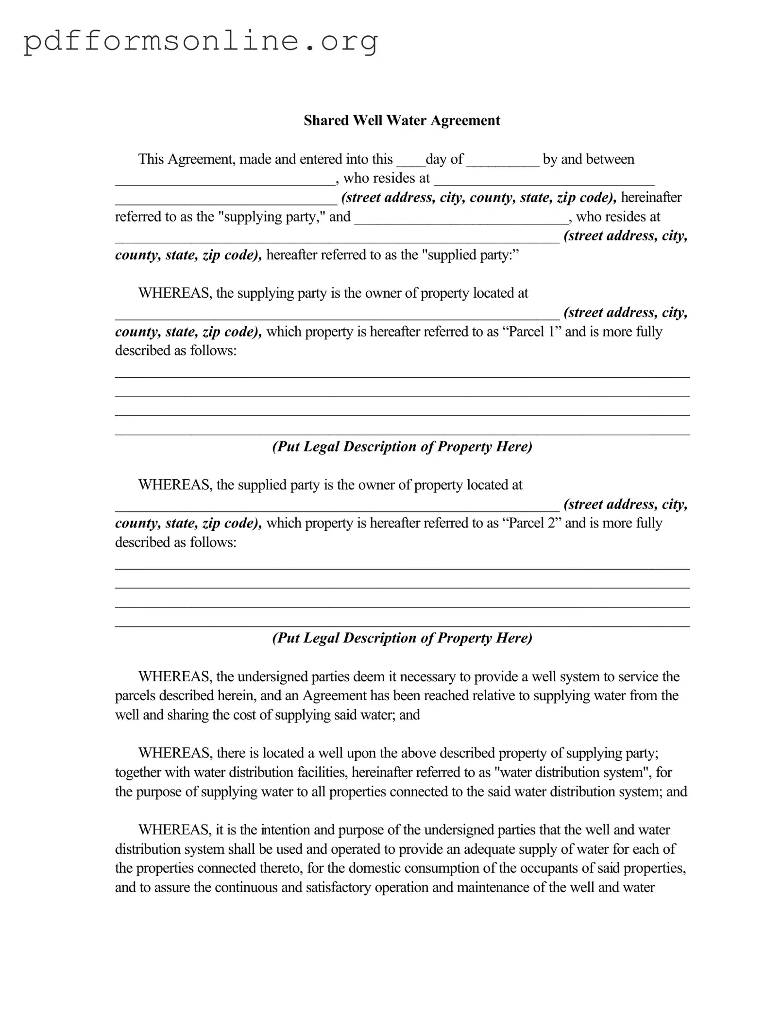 Shared Well Agreement Template