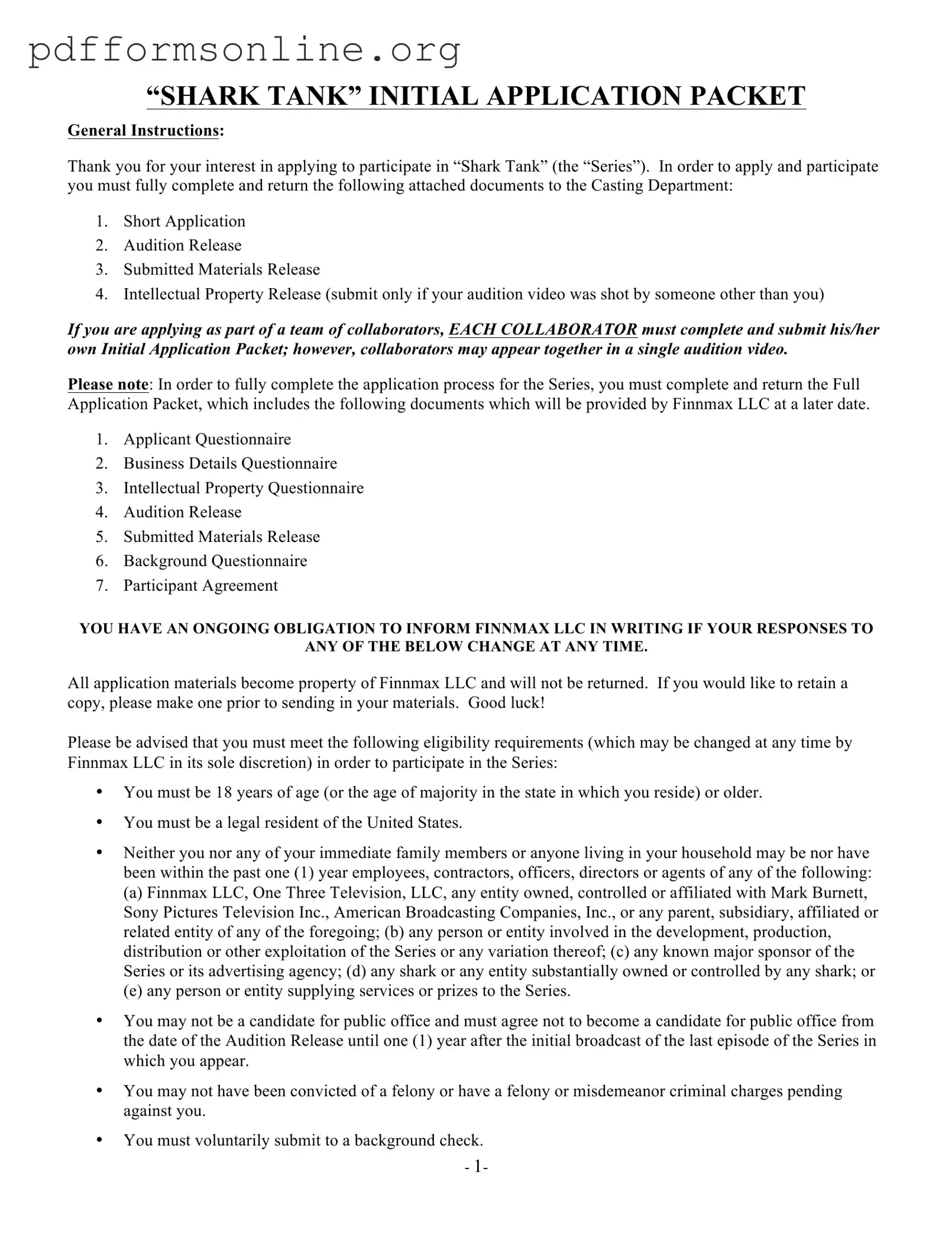 Shark Tank Application Template
