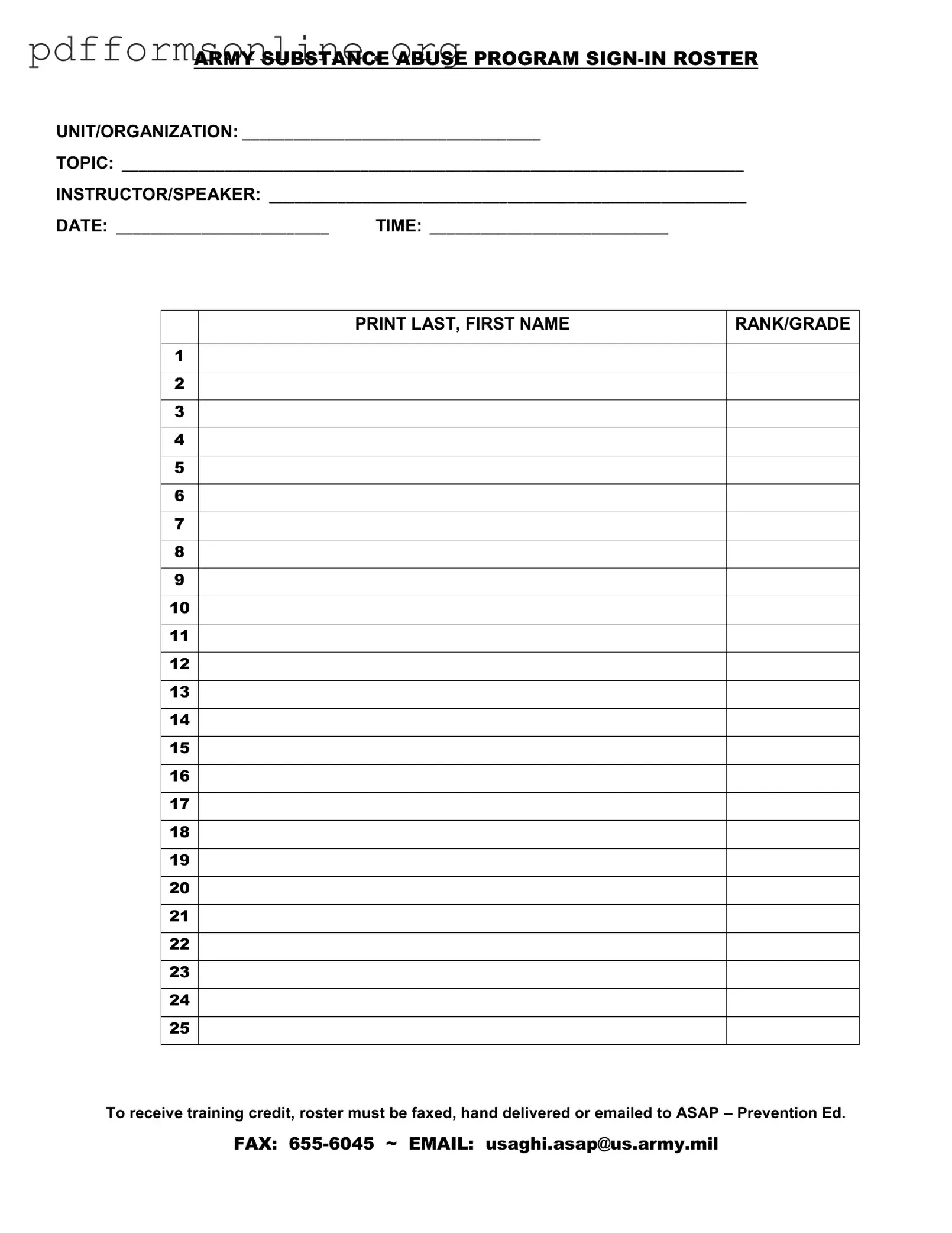 Sign In Roster Template