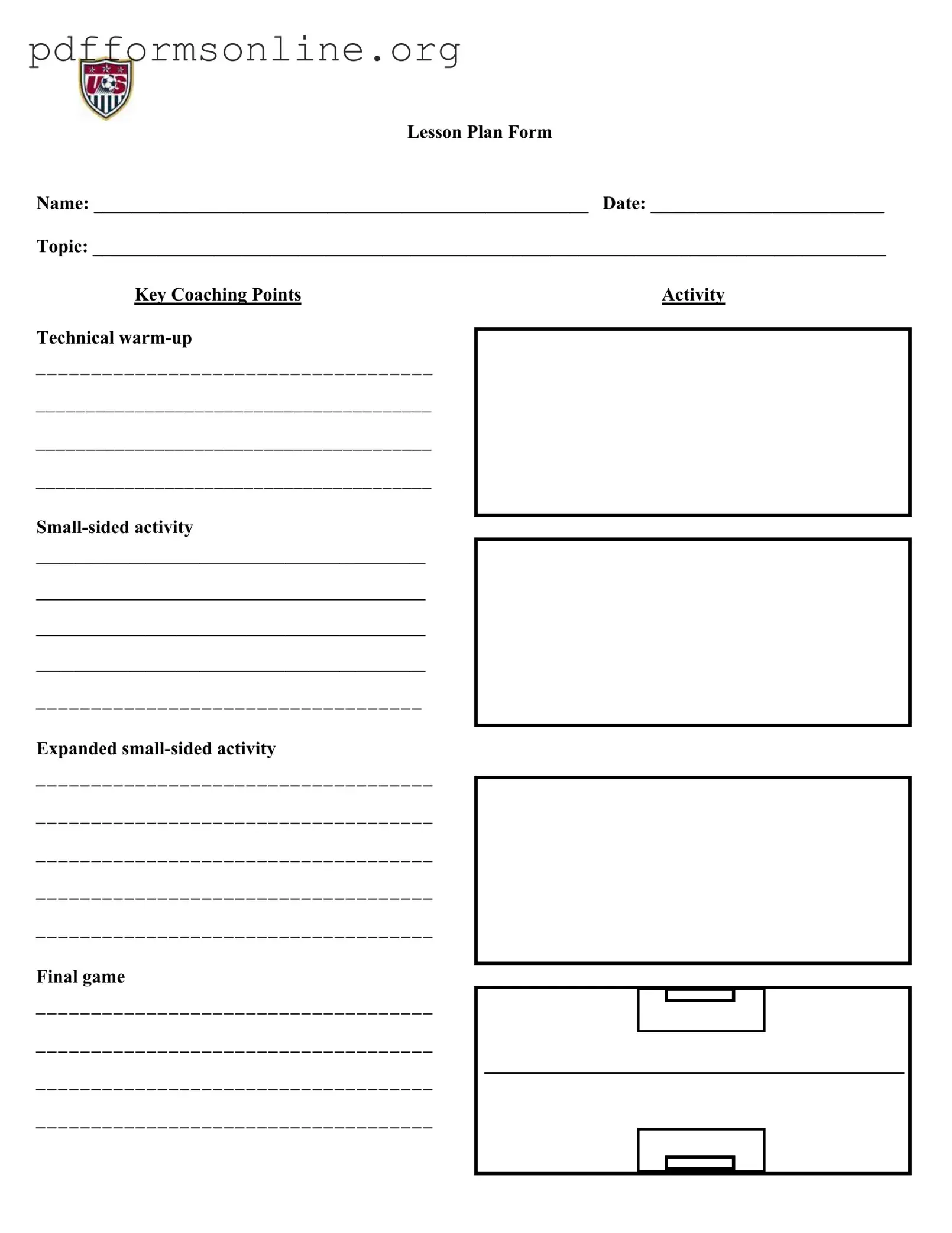 Soccer Training Session Plan Template