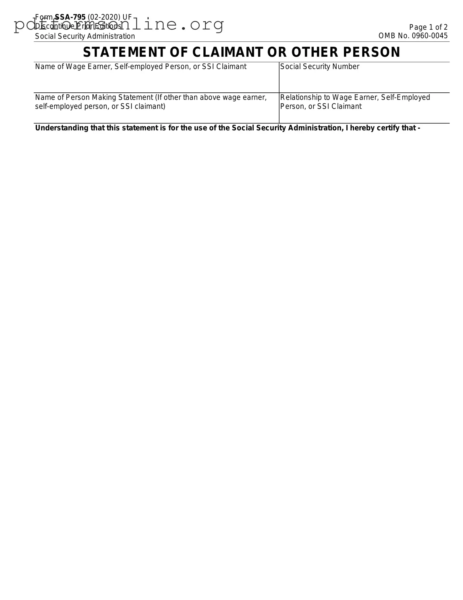 SSA SSA-795 Template