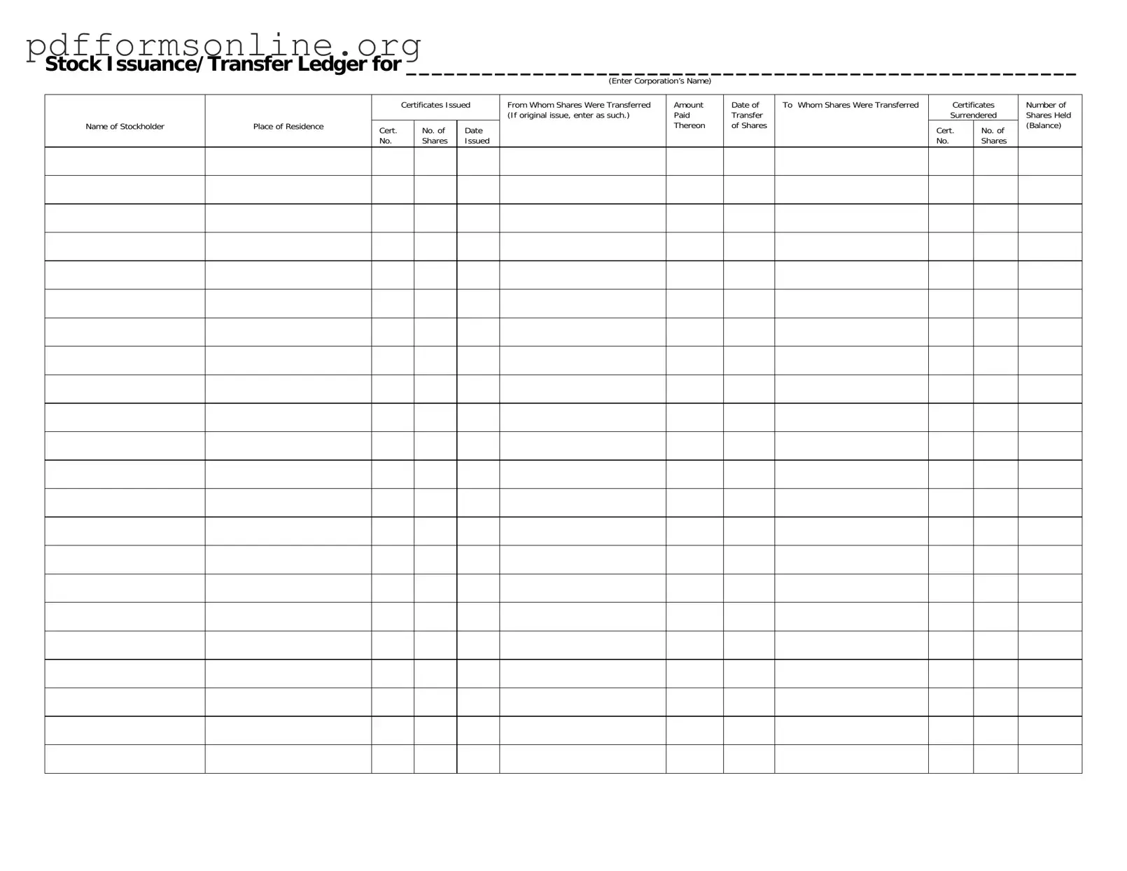 Stock Transfer Ledger Template