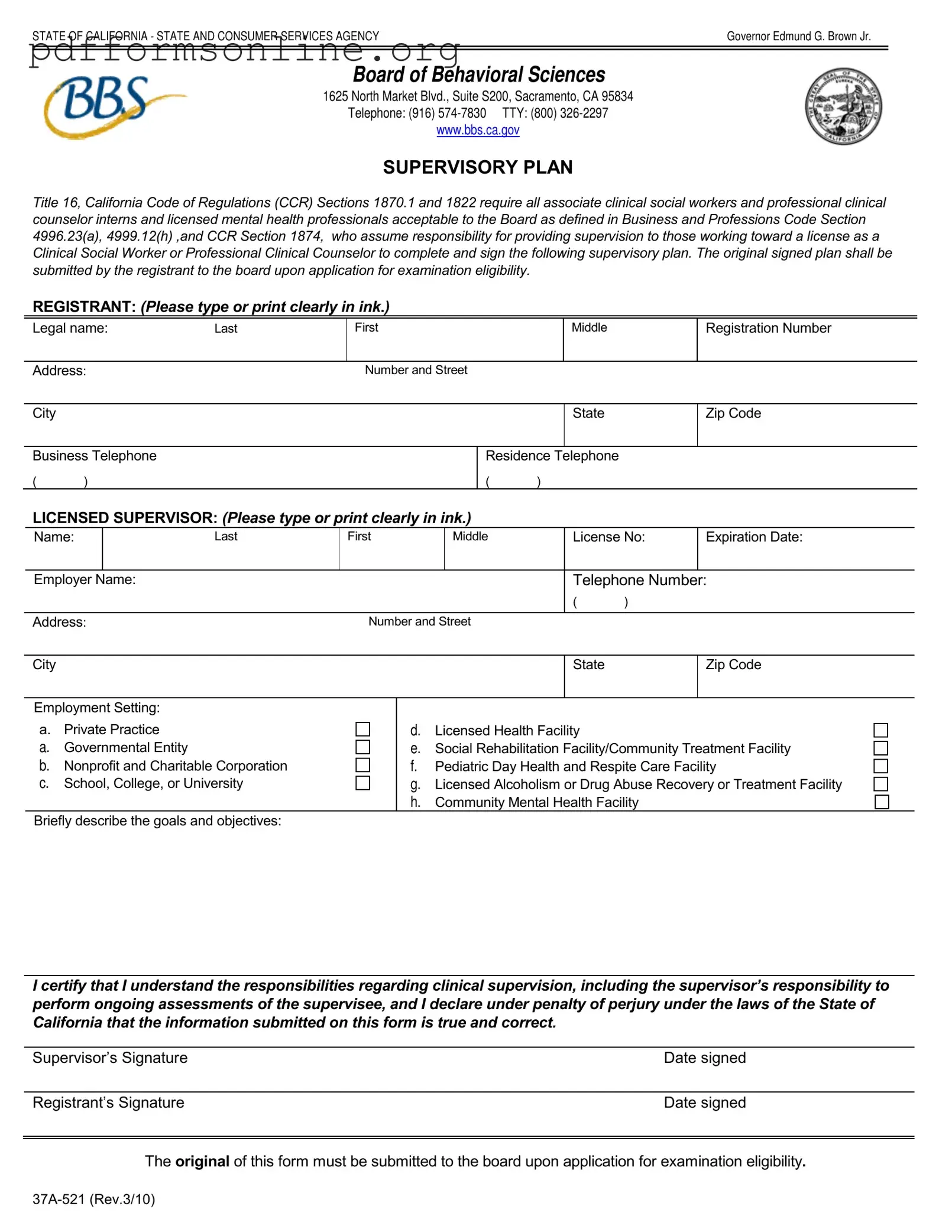Supervisory Plan Template